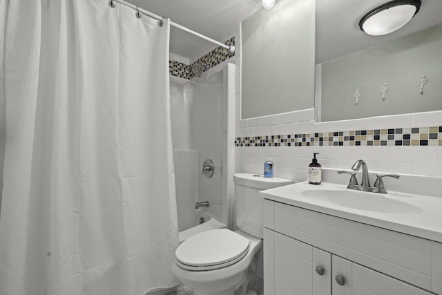 415 S Lake Shore Dr, Lake Geneva, WI 53147 - bathroom featuring vanity, shower / tub combo, and tile walls