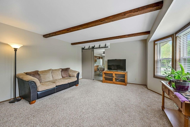 3948 S 72nd St, Milwaukee, WI 53220 - carpeted living room with beamed ceiling and a barn door