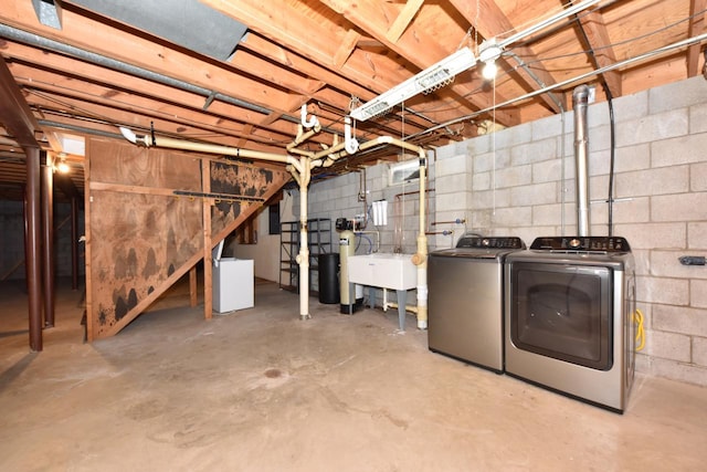1232 Lambeth Rd, Waukesha, WI 53189 - unfinished below grade area with independent washer and dryer, a water softener system, and concrete block wall