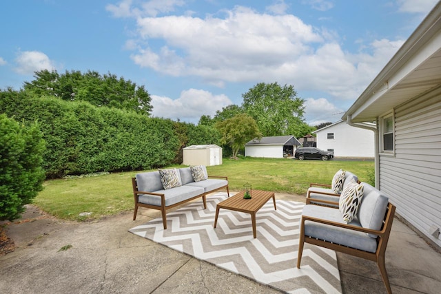 1232 Lambeth Rd, Waukesha, WI 53189 - view of patio / terrace featuring an outdoor hangout area and a shed