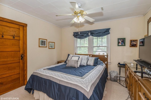 W3632 Oakrest Ave, Lake Geneva, WI 53147 - bedroom featuring light carpet, ornamental molding, and a ceiling fan
