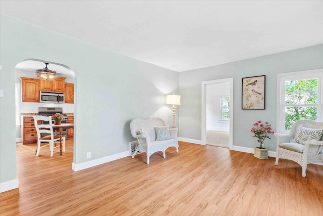 117 6th St, Nekoosa, WI 54457 - living area featuring light wood-style flooring and arched walkways