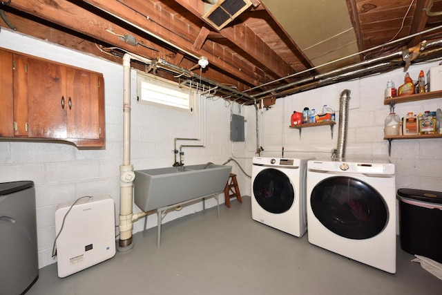 819 S 90th St, West Allis, WI 53214 - laundry area featuring independent washer and dryer, concrete block wall, and electric panel