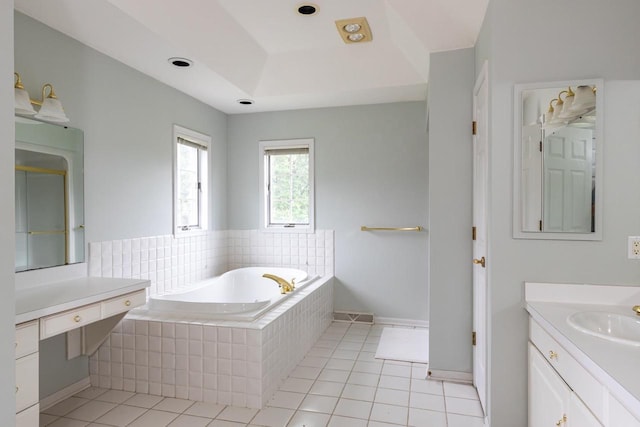 4431 Bellhaven Ln, Oshkosh, WI 54904 - bathroom featuring a garden tub, two vanities, and tile patterned floors