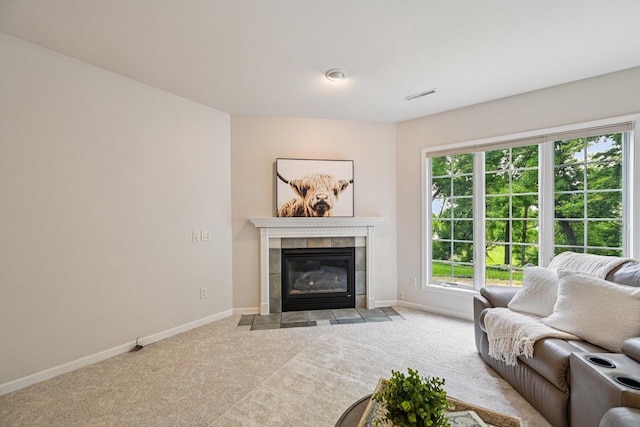 1706 Ashlawn Ln, Waunakee, WI 53597 - carpeted living area with baseboards and a fireplace