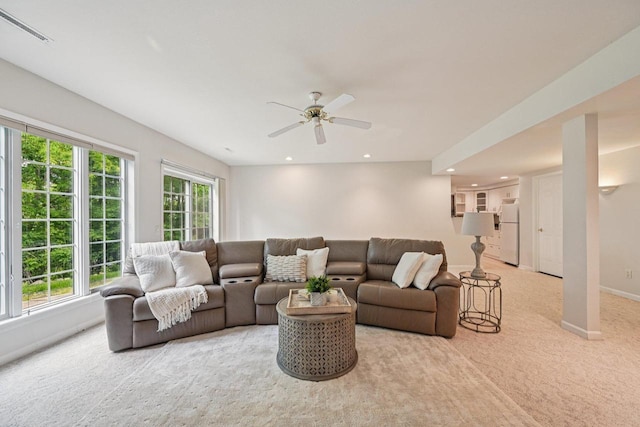 1706 Ashlawn Ln, Waunakee, WI 53597 - living room with carpet, a ceiling fan, and recessed lighting