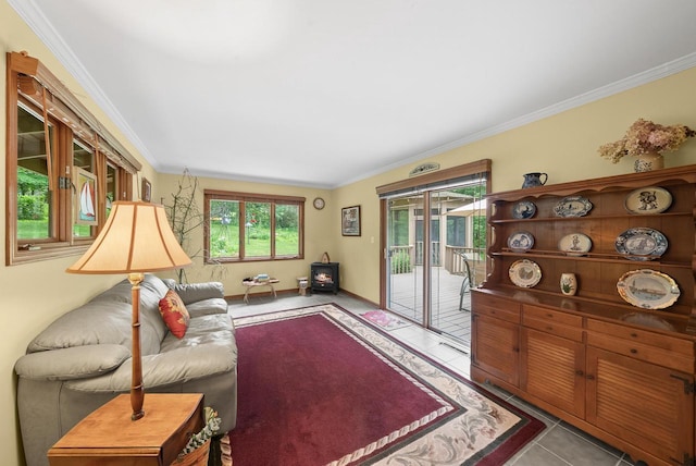 2831 N Wildwood Dr, Lake Geneva, WI 53147 - living area with crown molding and tile patterned flooring