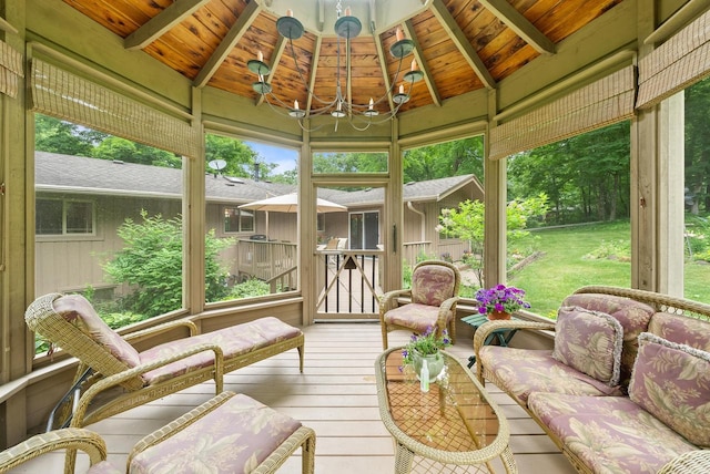 2831 N Wildwood Dr, Lake Geneva, WI 53147 - sunroom featuring a chandelier