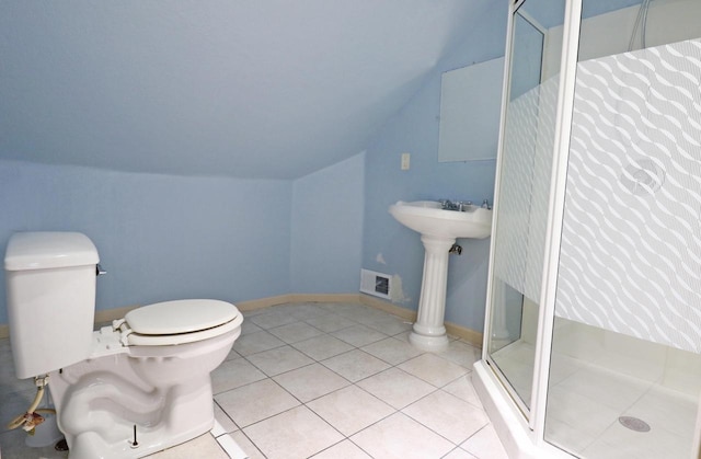 1416 Michigan Ave Unit 1416A, Sheboygan, WI 53081 - full bath with lofted ceiling, a stall shower, and tile patterned flooring