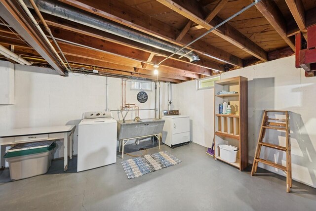 6109 38th Ave, Kenosha, WI 53142 - unfinished below grade area with a sink and independent washer and dryer