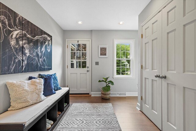 9848 N Lamplighter Ln, Mequon, WI 53092 - mudroom featuring wood finished floors and recessed lighting