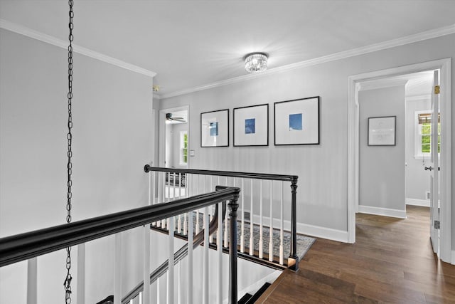 9848 N Lamplighter Ln, Mequon, WI 53092 - hall with an upstairs landing, wood finished floors, and crown molding