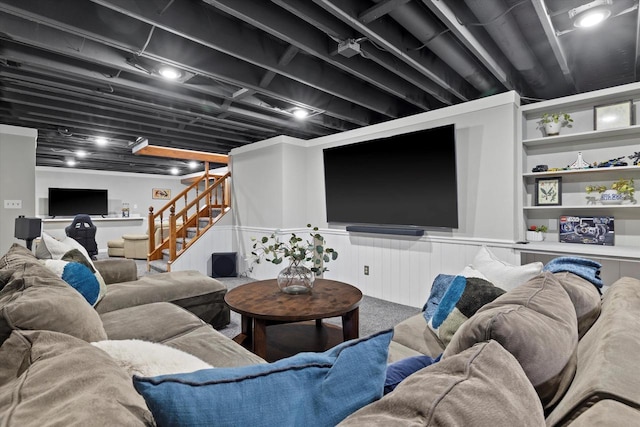 9848 N Lamplighter Ln, Mequon, WI 53092 - living room with stairs and a wainscoted wall