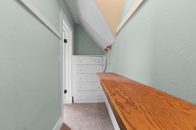 731 S Michigan St, De Pere, WI 54115 - hallway featuring a textured wall, carpet flooring, and lofted ceiling