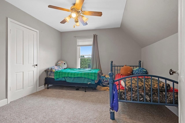731 S Michigan St, De Pere, WI 54115 - carpeted bedroom featuring vaulted ceiling and a ceiling fan