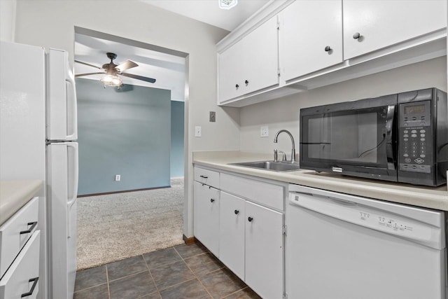 2300 W Good Hope Rd Unit 242, Glendale, WI 53209 - kitchen featuring white appliances, ceiling fan, white cabinetry, and light countertops