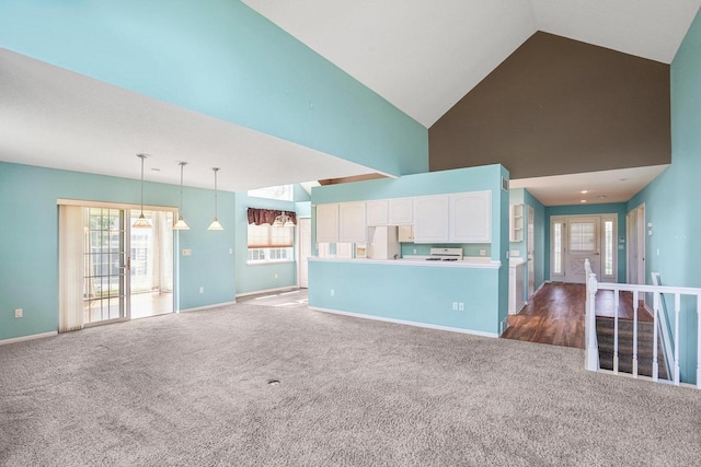 5682 Steeplechase Dr, Waunakee, WI 53597 - unfurnished living room featuring carpet floors and high vaulted ceiling
