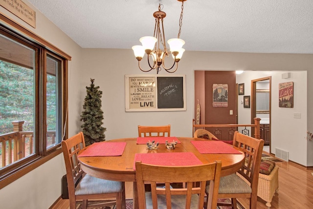 1167 Tee Trl, Nekoosa, WI 54457 - dining room with a chandelier, plenty of natural light, light wood-style flooring, and a textured ceiling