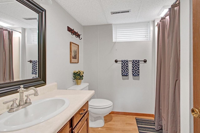 1167 Tee Trl, Nekoosa, WI 54457 - bathroom featuring vanity, wood finished floors, a drop ceiling, and a shower with curtain