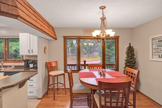 1167 Tee Trl, Nekoosa, WI 54457 - dining room featuring a chandelier, light wood-style flooring, and a textured ceiling