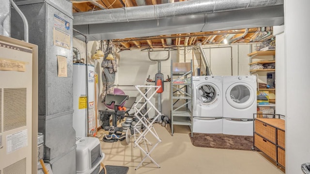 3515 Willow Cir, Sheboygan, WI 53083 - washroom featuring gas water heater, washer and dryer, and heating unit