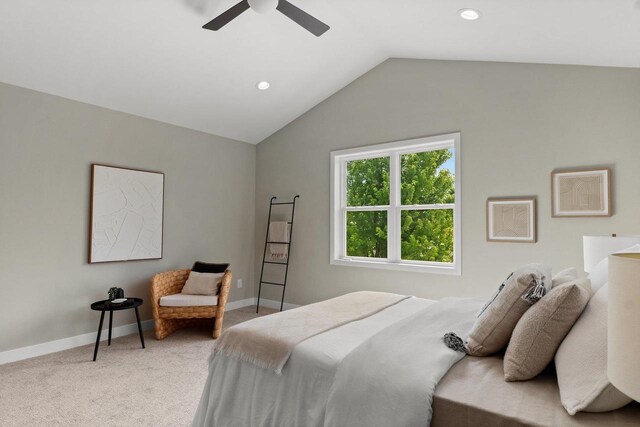 1108 Heritage Ct, Waunakee, WI 53597 - bedroom featuring lofted ceiling, light colored carpet, a ceiling fan, and recessed lighting