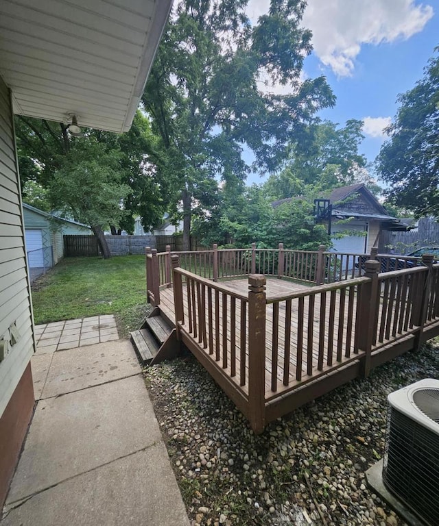 deck with a fenced backyard