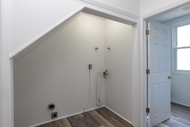 524 W New York Ave, Oshkosh, WI 54901 - washroom featuring electric dryer hookup, wood finished floors, healthy amount of natural light, and hookup for a washing machine