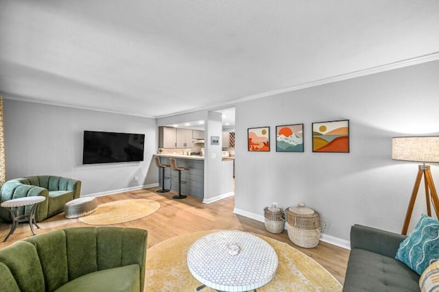 456 W Wisconsin Ave, Pewaukee, WI 53072 - living area featuring light wood finished floors and crown molding