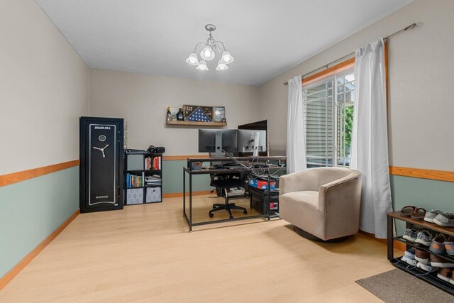 362 Dakota Lee Way, Omro, WI 54963 - office area with wood finished floors and a chandelier