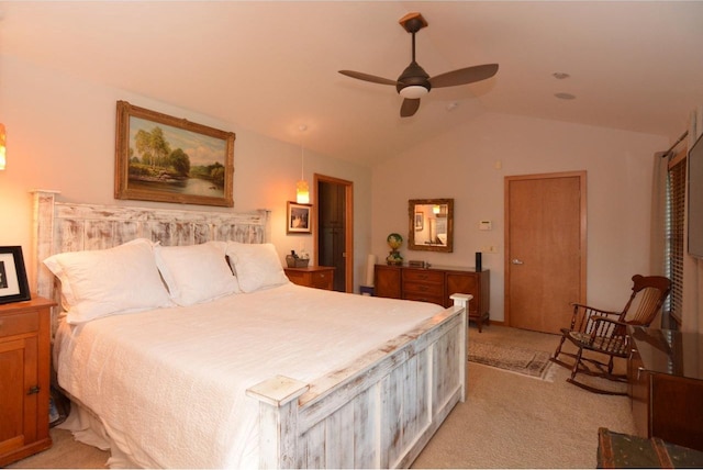 6833 Phil Lewis Way, Middleton, WI 53562 - bedroom featuring light colored carpet, lofted ceiling, and a ceiling fan