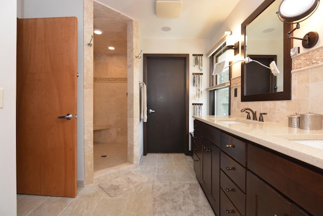 6833 Phil Lewis Way, Middleton, WI 53562 - full bath with tiled shower, double vanity, and backsplash