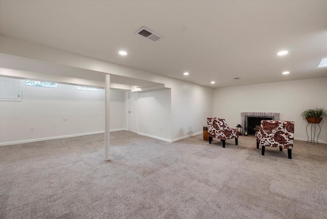 5825 N Bay Ridge Ave, Whitefish Bay, WI 53217 - living area featuring carpet, recessed lighting, and a fireplace