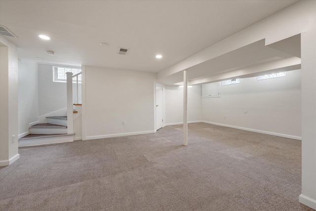5825 N Bay Ridge Ave, Whitefish Bay, WI 53217 - below grade area featuring recessed lighting, carpet flooring, and stairs