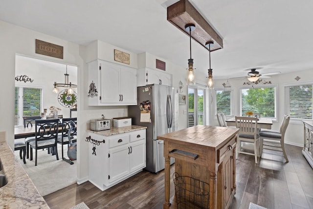 S52W23066 Hunters Holw, Waukesha, WI 53189 - kitchen featuring freestanding refrigerator, butcher block counters, and healthy amount of natural light
