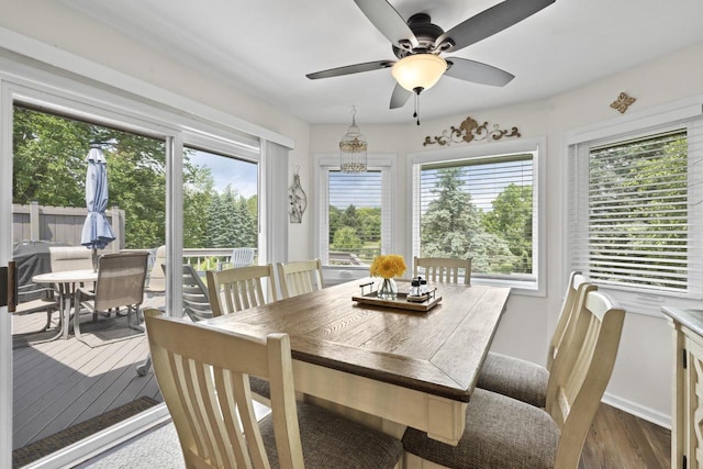 S52W23066 Hunters Holw, Waukesha, WI 53189 - dining area featuring a ceiling fan and wood finished floors
