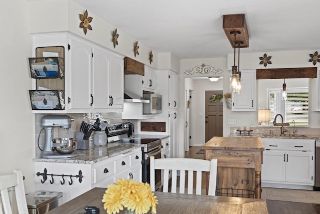 S52W23066 Hunters Holw, Waukesha, WI 53189 - kitchen featuring stainless steel range with electric stovetop, white cabinets, tasteful backsplash, and light stone counters