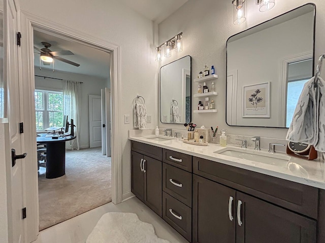 1601 Sauk Trl, Waukesha, WI 53189 - full bathroom featuring double vanity and a ceiling fan