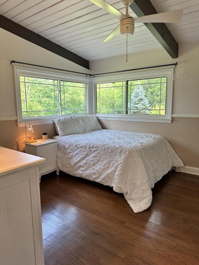 8221 Fairmont Ln, Greendale, WI 53129 - bedroom featuring multiple windows, dark wood-style flooring, ceiling fan, and wooden ceiling