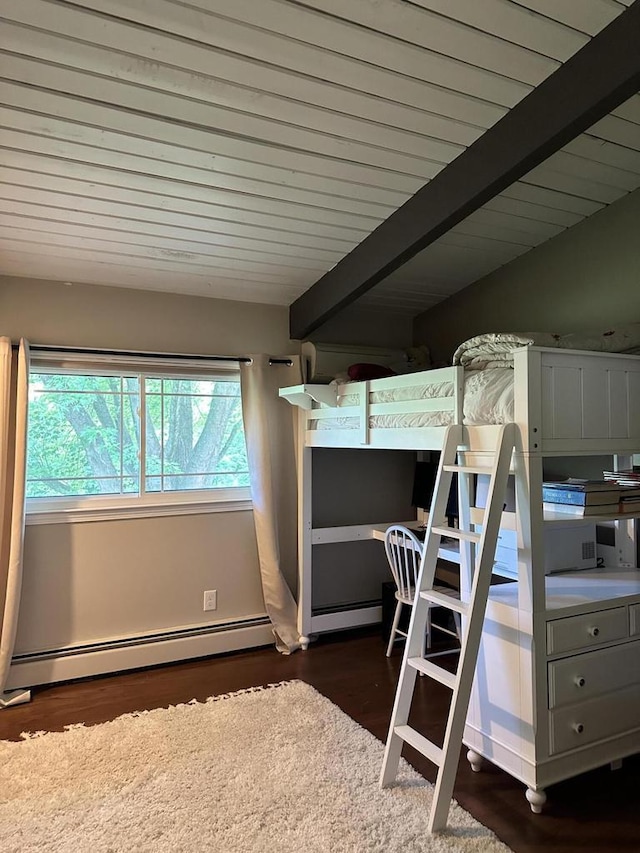 8221 Fairmont Ln, Greendale, WI 53129 - bedroom with dark wood-type flooring, beamed ceiling, and a baseboard radiator