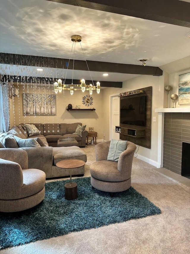 8221 Fairmont Ln, Greendale, WI 53129 - carpeted living room featuring baseboards and a fireplace