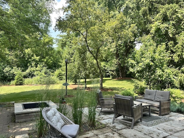 8221 Fairmont Ln, Greendale, WI 53129 - view of patio / terrace with outdoor lounge area and a view of trees