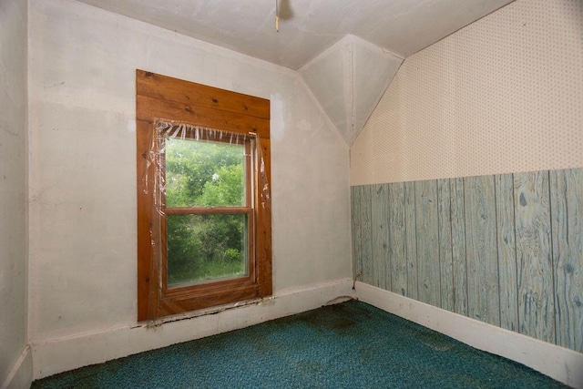 5046 State Highway 33, West Bend, WI 53095 - bonus room featuring carpet flooring, vaulted ceiling, and wallpapered walls