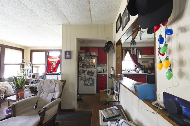 134 N Watertown St, Waupun, WI 53963 - living room featuring plenty of natural light, a drop ceiling, and wood finished floors
