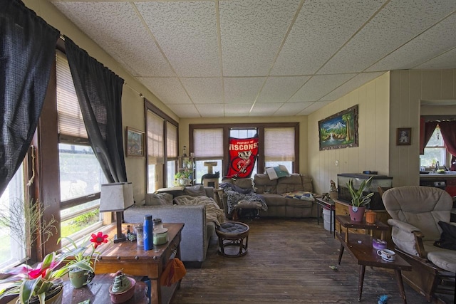 134 N Watertown St, Waupun, WI 53963 - living room with wood finished floors, a drop ceiling, and plenty of natural light