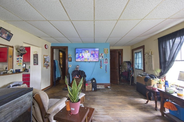 134 N Watertown St, Waupun, WI 53963 - living room with a paneled ceiling and hardwood / wood-style floors