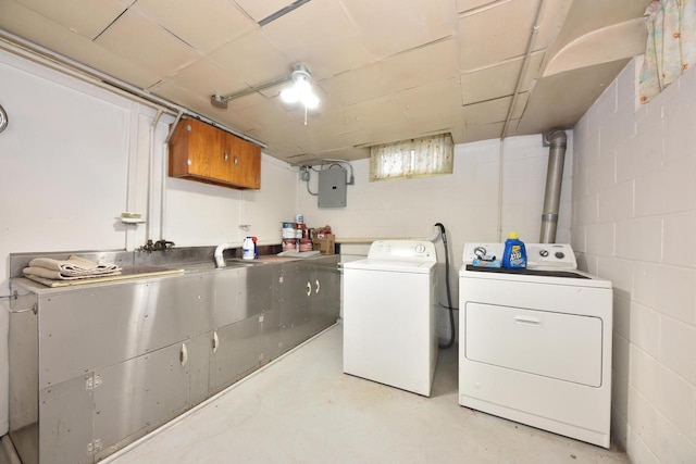 2044 S 96th St, West Allis, WI 53227 - washroom with washing machine and dryer, concrete block wall, electric panel, and cabinet space