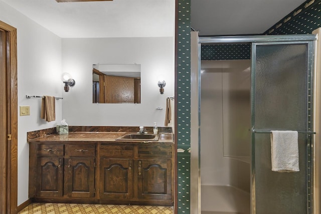 5572 Stable View Ln, Fitchburg, WI 53575 - bathroom with a stall shower, vanity, and tile patterned floors