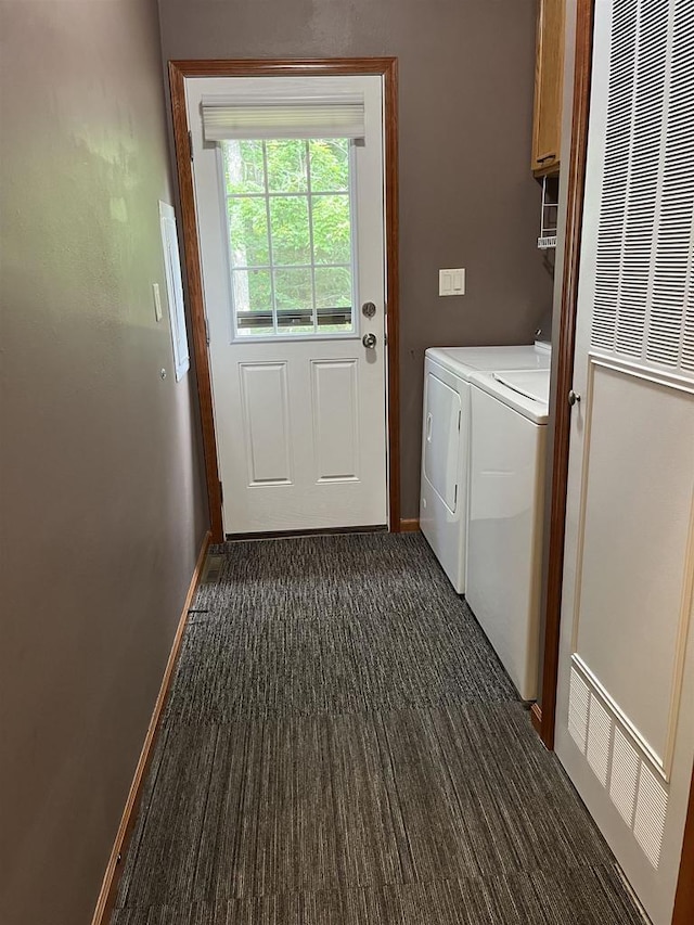 N13403 US Highway 141, Wausaukee, WI 54177 - washroom featuring cabinet space, dark carpet, independent washer and dryer, and a heating unit