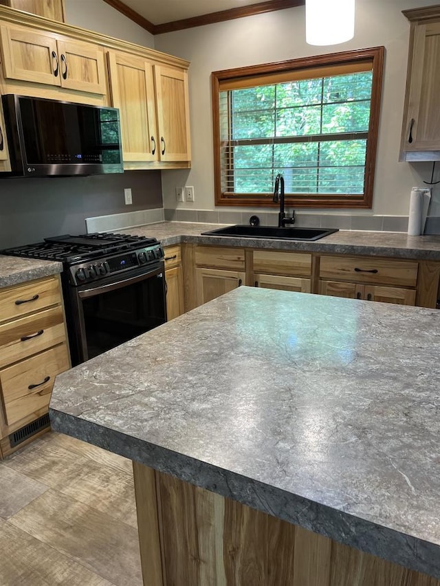 N13403 US Highway 141, Wausaukee, WI 54177 - kitchen featuring black appliances, crown molding, and dark countertops